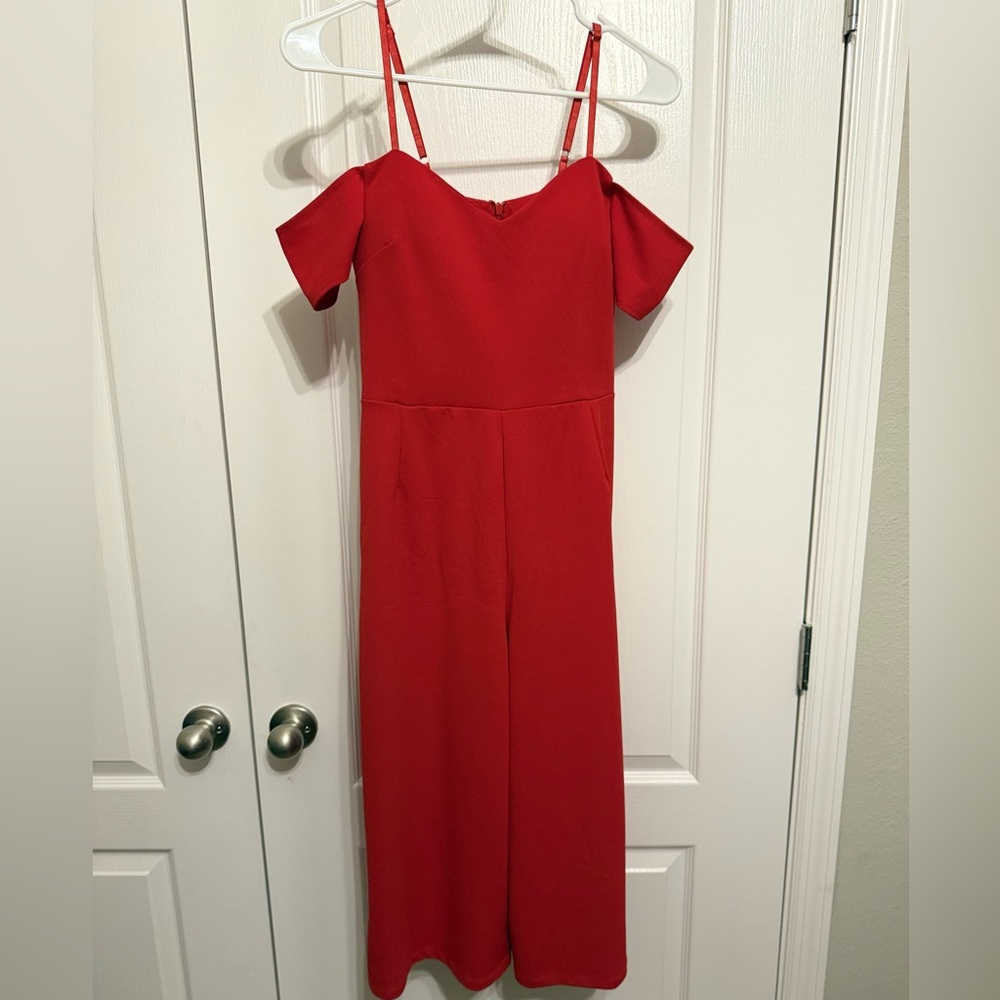 Boohoo Red Off-Shoulder Jumpsuit - S